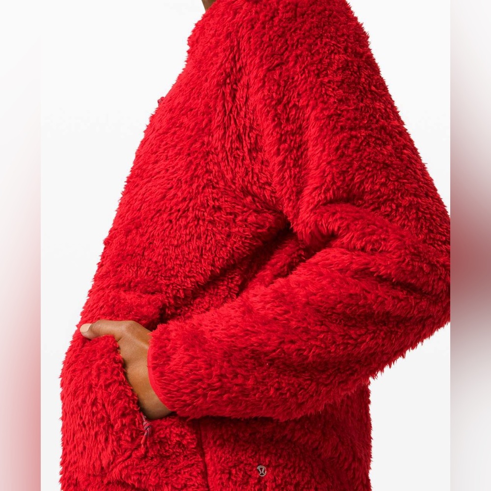 Lululemon Oh So Sherpa Full Zip - Dark Red Fuzzy Faur Fur Teddy Jacket Coat - Picture 4 of 7